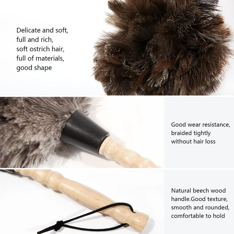 iHUFeather Ostrich Feather Duster 14 inch Feather Duster Fluffy Natural Genuine Ostrich Feathers with Wooden Handle and Eco-Friendly Reusable Handheld Ostrich Feather Duster for Cleaning Supplies - Image 3